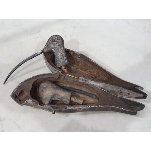 64 - A carved Long-billed Curlew Decoy, hollowed out with a spare head and bill concealed within, set upo... 