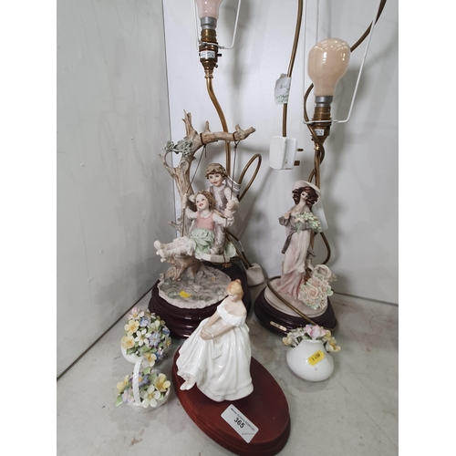 1001 - Two figural Table Lamps on wooden bases, (passed PAT, fuses removed), a Royal Doulton Figure, Heathe... 