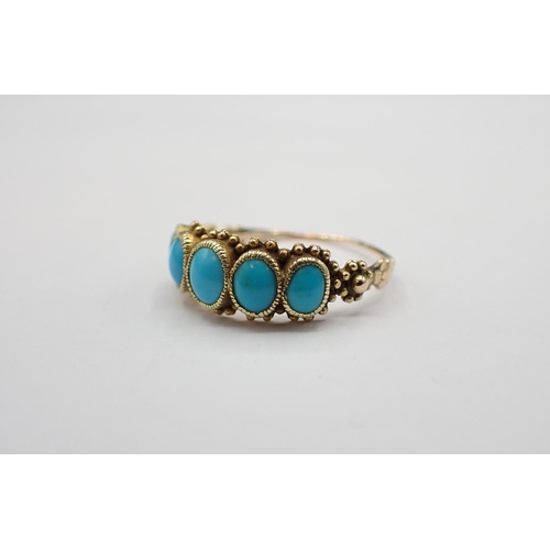 169 - A Turquoise five stone Ring close-set five graduated oval cabochons in beaded frame, unmarked, untes... 