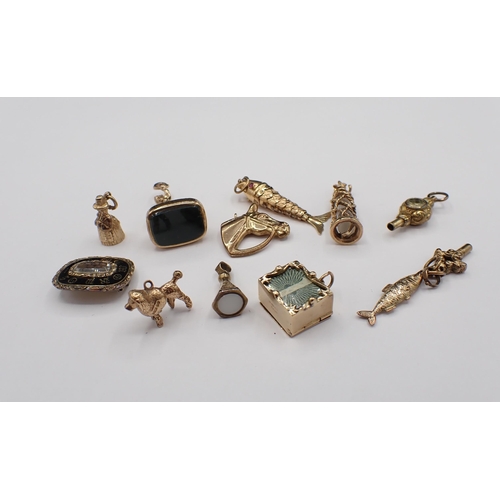 177 - A small Collection of Charms, some 9ct gold, a 9ct gold Fob set bloodstone, two gilt metal Watch Key... 