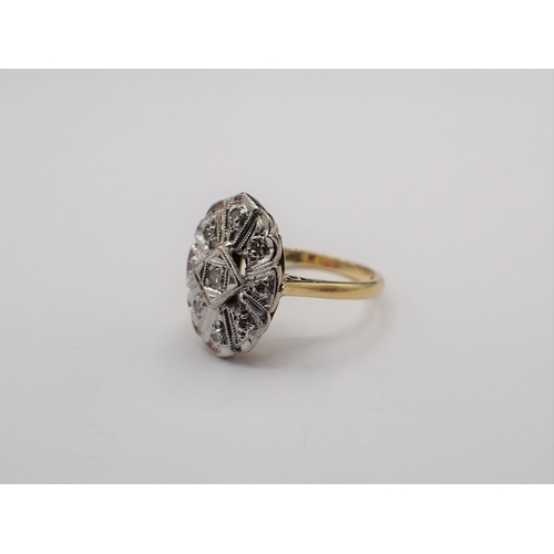 181 - A Diamond Cluster Ring millegrain-set eight-cut stones to oval plaque in 18ct gold, ring size K 1/2,... 