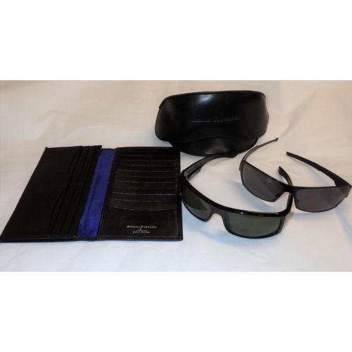 205 - An Aspinal of London black leather Wallet, stamped initials and two pairs of Sunglasses