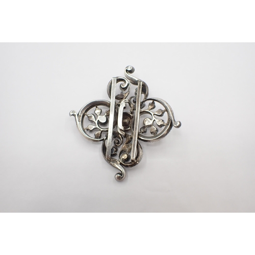 206 - A vintage silver paste-set Buckle, lacks two stones, approx 6.5cms x 7.5cms, stamped 900