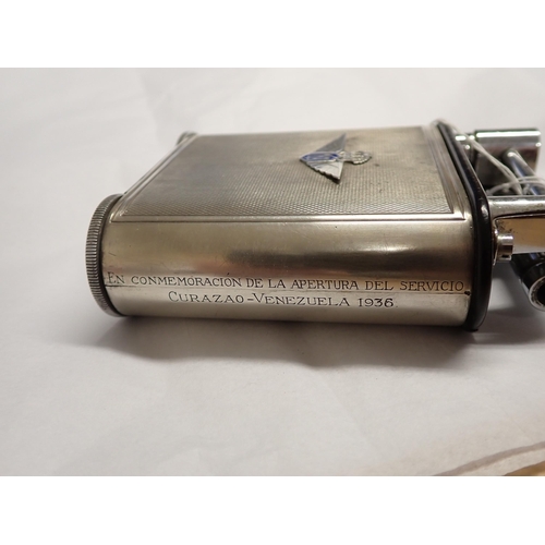 215 - An Art Deco, KLM Dutch Airlines 935 silver Jumbo lift arm Table Lighter, commemorating the 1935 flig... 