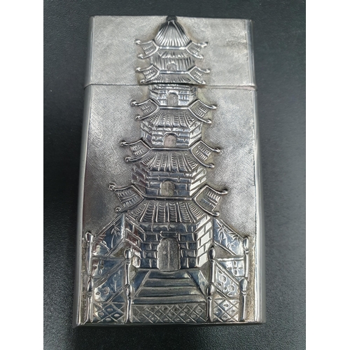 118 - A Chinese silver Card Case embossed and chased pagoda and figures