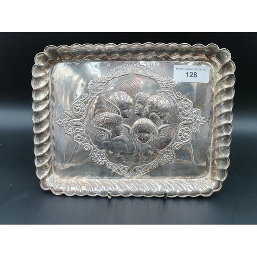 128 - An Edward VII silver Dressing Table Tray embossed cherub masks, Birmingham 1903, 10 x 7 1/2in