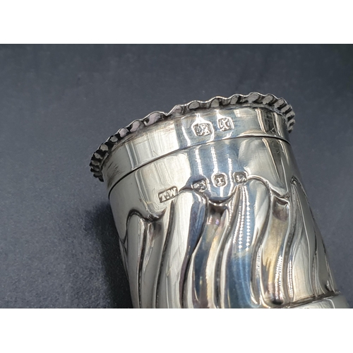 136 - A Victorian silver cylindrical Trinket Box and Cover gadroon embossed, Birmingham 1897, a Pepperette... 