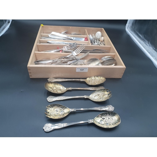 137 - A quantity of Community plated Cutlery and five plated Berry Spoons (R2)