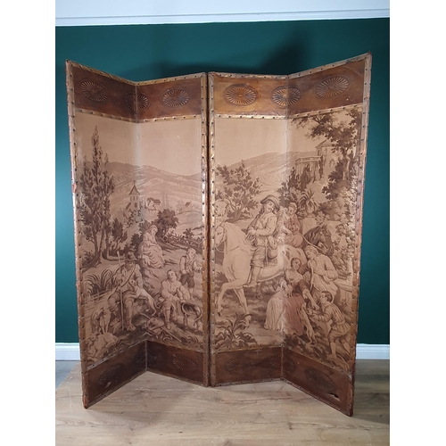 19 - An antique needlework four panel Dressing Screen 6ft H x 5ft 8in W (R1)