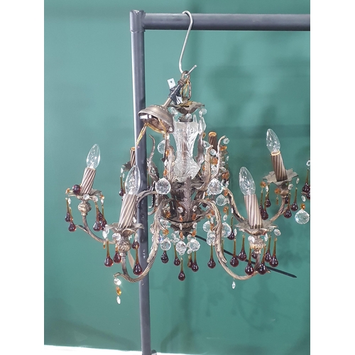 249 - A pair of modern bronzed six-branched Chandeliers, a glass Chandelier, A/F, and three boxes containi... 