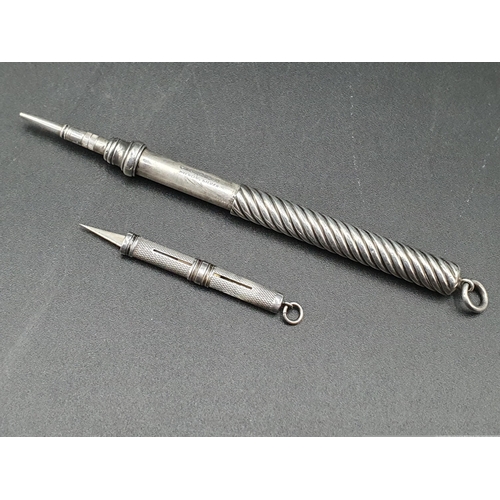 251 - A sterling silver Propelling Pencil of spiral form by S Mordan & Co, and a silver Toothpick, Birming... 