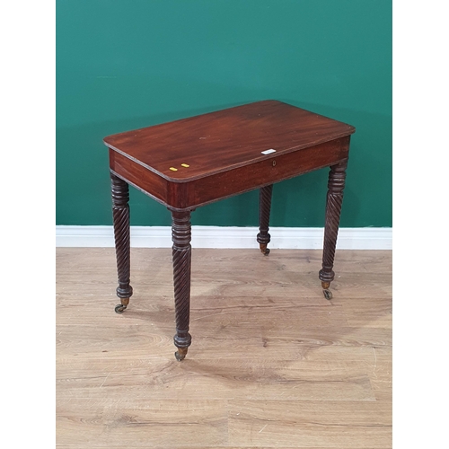 27 - A 19th Century mahogany Side Table with hinged lid on spiral turned supports 2ft 6in W x 2ft 3in H (... 