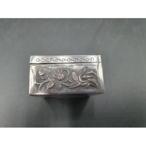 284 - A Chinese silver small square Box embossed and chased birds and flowers, character mark under