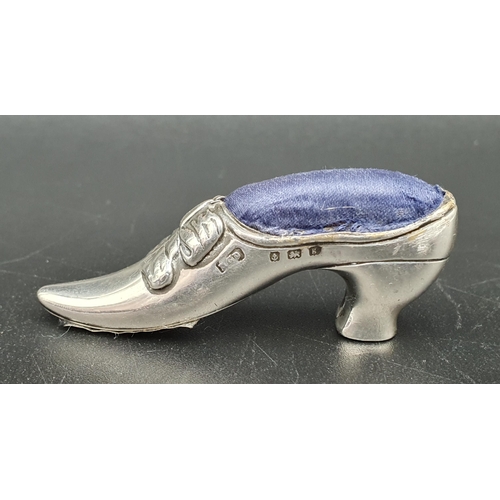 295 - An Edward VII silver Pin Cushion in the form of a shoe, Birmingham 1906