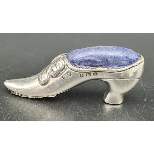 295 - An Edward VII silver Pin Cushion in the form of a shoe, Birmingham 1906