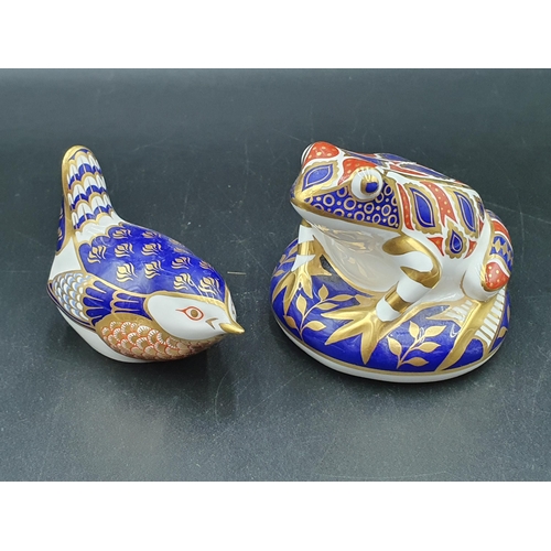 300 - A Royal Crown Derby Frog Paperweight with Imari pattern, and another in the form of a Wren