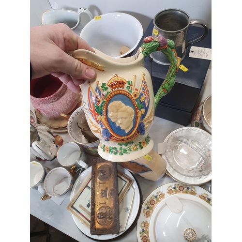 306 - Ceramics including a WT Copeland & Sons Water Jug, A/F, a lidded Muffin Dish titled 'Worcester from ... 