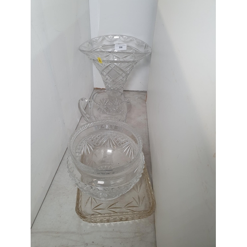 308 - A  cut glass flared Vase, a cut glass Bowl, Tray and Jug (R5)