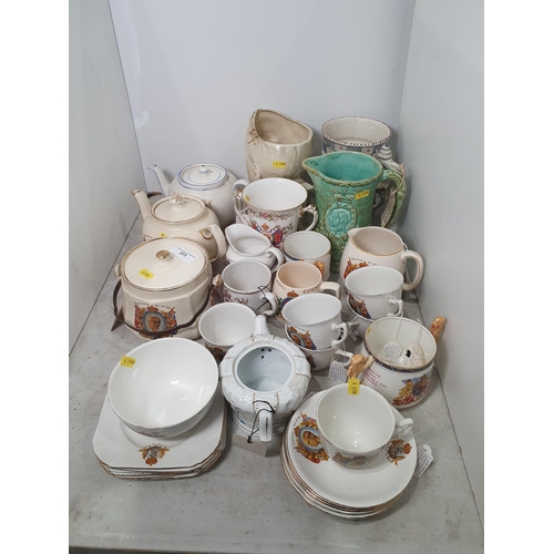 311 - A collection of Commemorative items including Teapots, a Biscuit Barrel, a Crown Ducall Jug, A/F, a ... 