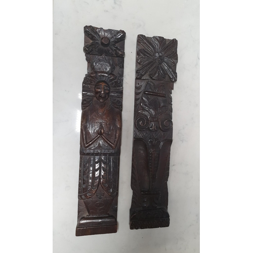 33 - A carved early 17th century Caryatid and an oak Pilaster , one 19 3/4in, the other 20in (R8)