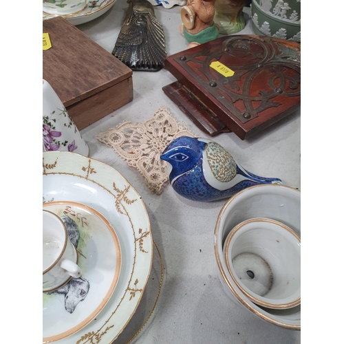 332 - Ceramics including, a T. Goode & Sons Cup and Saucer with floral and gilt designs A/F, a Wedgewood V... 