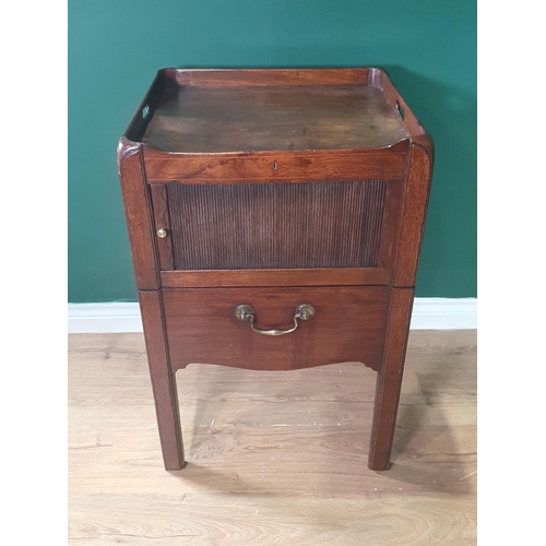 37 - A George III mahogany Night Stand with tambour front above pull out base raised on square supports 2... 