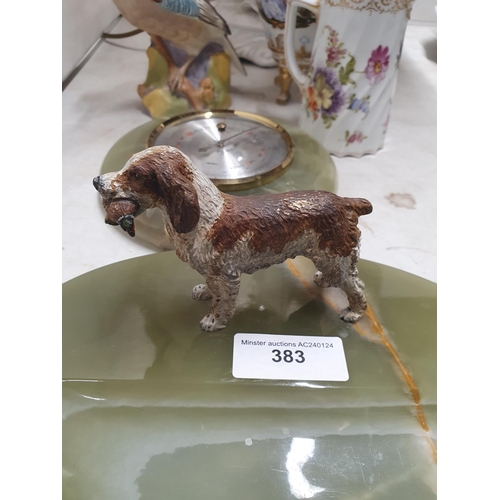 383 - A cold painted metal Gun Dog Pen Rest, a Barometer, a Royal Worcester 