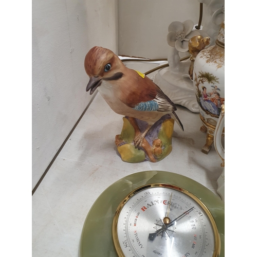 383 - A cold painted metal Gun Dog Pen Rest, a Barometer, a Royal Worcester 