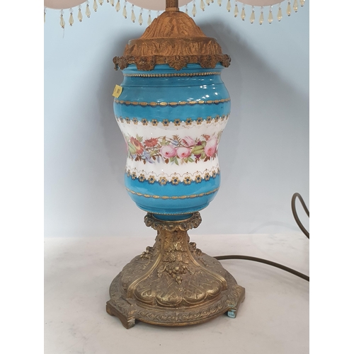 390 - A ceramic and gilt metal Table Lamp with floral and fruiting vine decorations. (R9), (passed PAT)