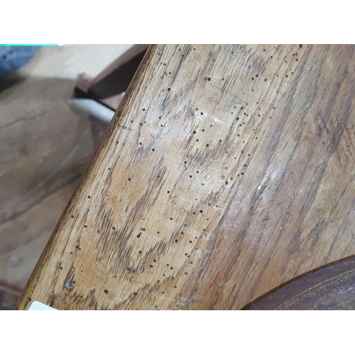 42 - A vintage oak School Desk, 2ft 8in High x 2ft Wide x 1ft 6in Deep, a Sundial and an Iron. (R9).