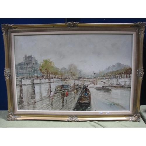 422 - WEBER. Near an estuary, signed, oil on canvas 24 x 36 in; an oil painting depicting a townscape by G... 