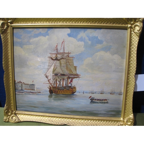 423 - TWENTIETH CENTURY SCHOOL. Harbour scenes with shipping, oil possibly over print bases, on panel, 8 x... 