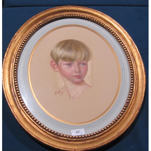 437 - C.W.S. Portrait of a Boy; and Portrait of a Girl, signed with initials and dated 1959, pastel, oval,... 