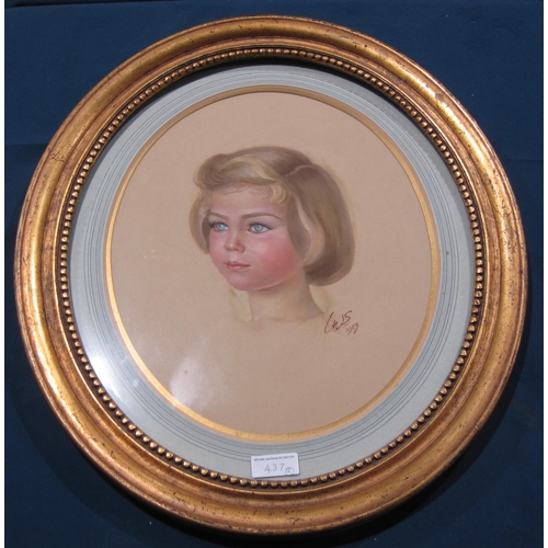 437 - C.W.S. Portrait of a Boy; and Portrait of a Girl, signed with initials and dated 1959, pastel, oval,... 