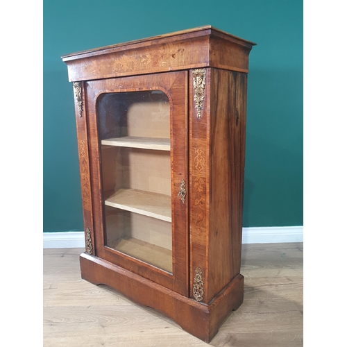 44 - A Victorian walnut and marquetry inlaid Cabinet fitted single glazed door on plinth base 3ft 6in H x... 