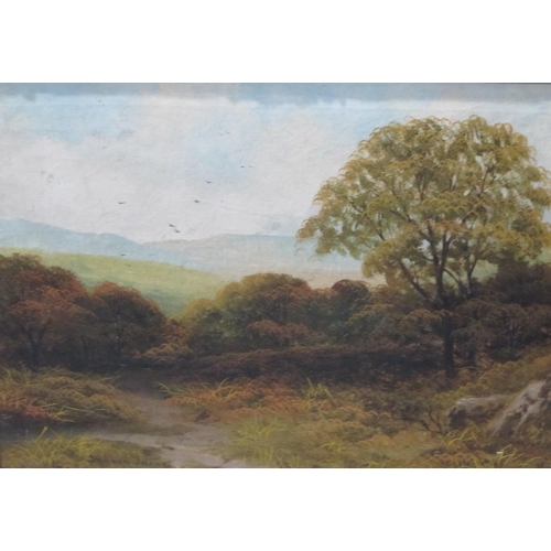 442 - SYDNEY LUCAS. A wooded heathland landscape, signed, 15 x 18 in; and an oil portrait of a lady, indis... 