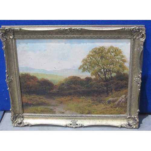 442 - SYDNEY LUCAS. A wooded heathland landscape, signed, 15 x 18 in; and an oil portrait of a lady, indis... 