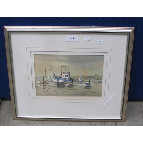 445 - SIDNEY CARDEW, Boats and figures in a dry harbour, watercolour, 7 x10 1/2in signed, and a pastel of ... 