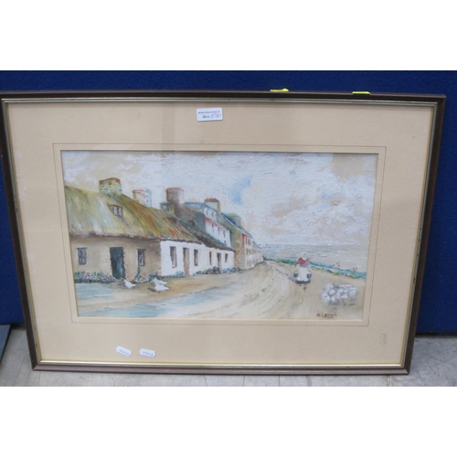 445 - SIDNEY CARDEW, Boats and figures in a dry harbour, watercolour, 7 x10 1/2in signed, and a pastel of ... 