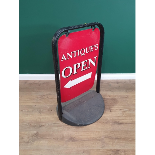 476 - An 'Antiques Open' Sign 3ft 1in H x 1ft 11in W and a Shoe Fitting Stool (R6)