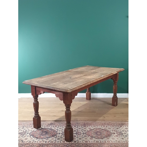 494 - A pitch pine Table on turned supports, 2ft 7