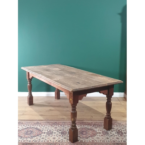 495 - A pitch pine Table on turned supports, 2ft 7