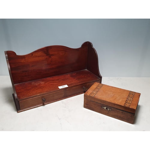 531 - A mahogany Stationery Rack/Bookcase with pair of fitted drawers, and an inlaid Box. (R1).