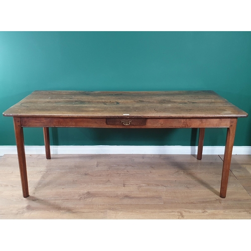 532 - An oak Dining Table with four plank top, above single fitted drawer, raised on chamfered supports, 2... 