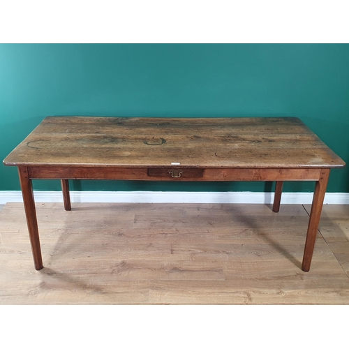 532 - An oak Dining Table with four plank top, above single fitted drawer, raised on chamfered supports, 2... 