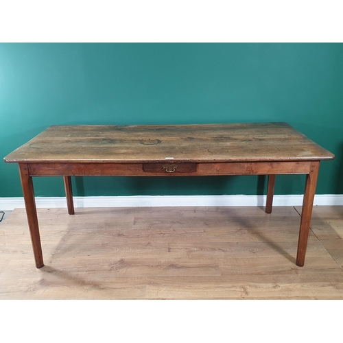 532 - An oak Dining Table with four plank top, above single fitted drawer, raised on chamfered supports, 2... 