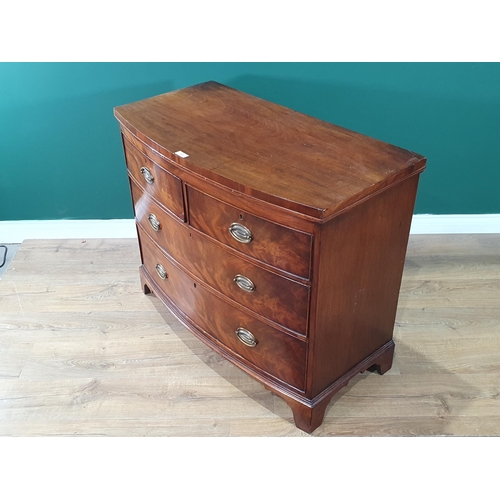 535 - A mahogany bow front Chest of two short and two long drawers on bracket feet, 2ft 9in H x 3ft 4in W ... 