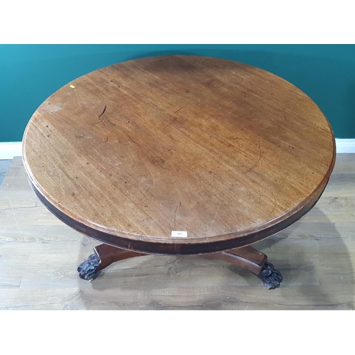 563 - A 19th Century mahogany Breakfast Table with claw feet, 46in diam (R7)