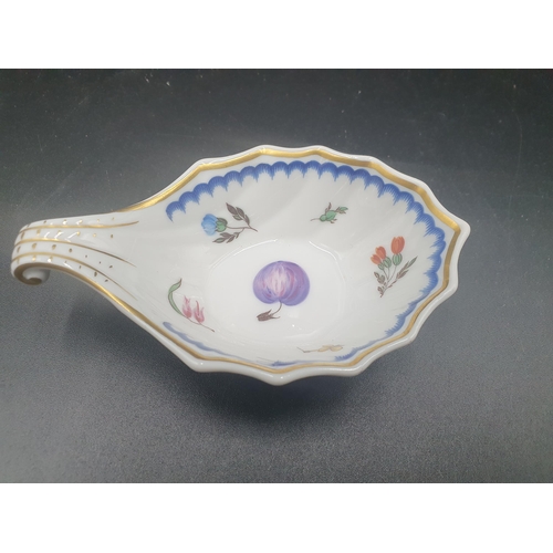 58 - A Herend Butter Boat floral moulded and painted, a Dresden clover leaf Dish and a Wine Taster painte... 