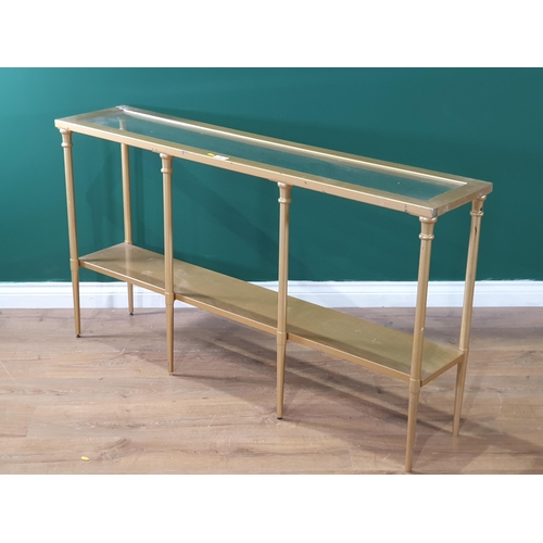 588 - A metal glass topped Console Table 4ft 7in L x 2ft 6in H (R6)